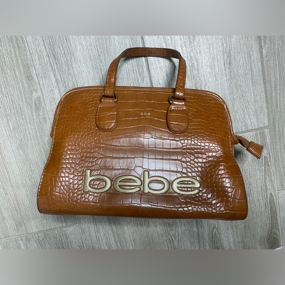 Bebe Croco Mini Shoulder Bag Brown Y2K Leather Gold Hardware